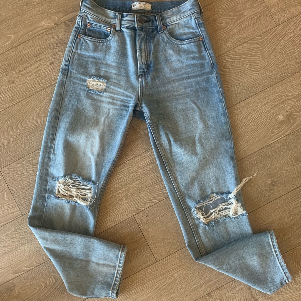 Free People Distressed Straight-leg Jeans